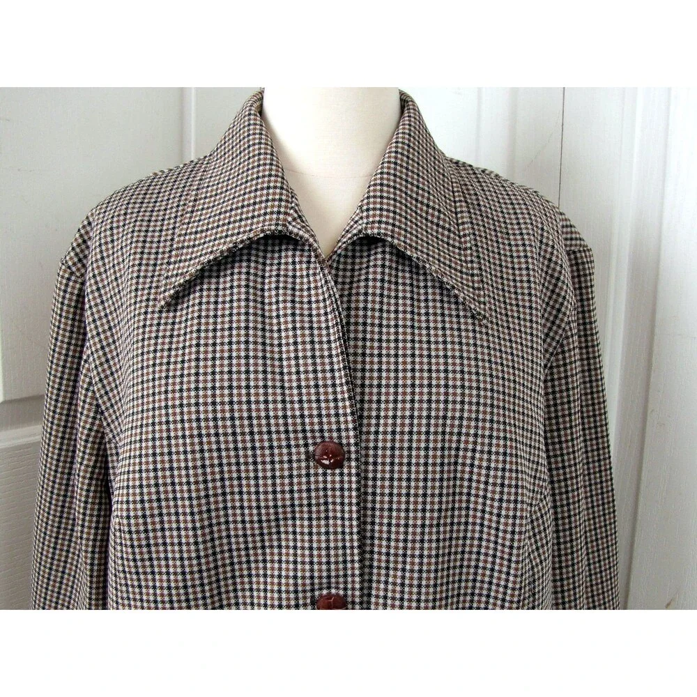 Vintage 70s Brown Plaid Check Jacket Ample Togs California Macys Size 42 NWT